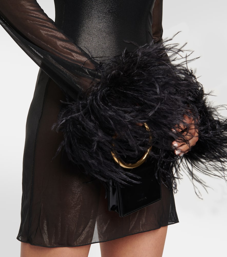 Shop Oseree Oséree Feather-trimmed Minidress In Black