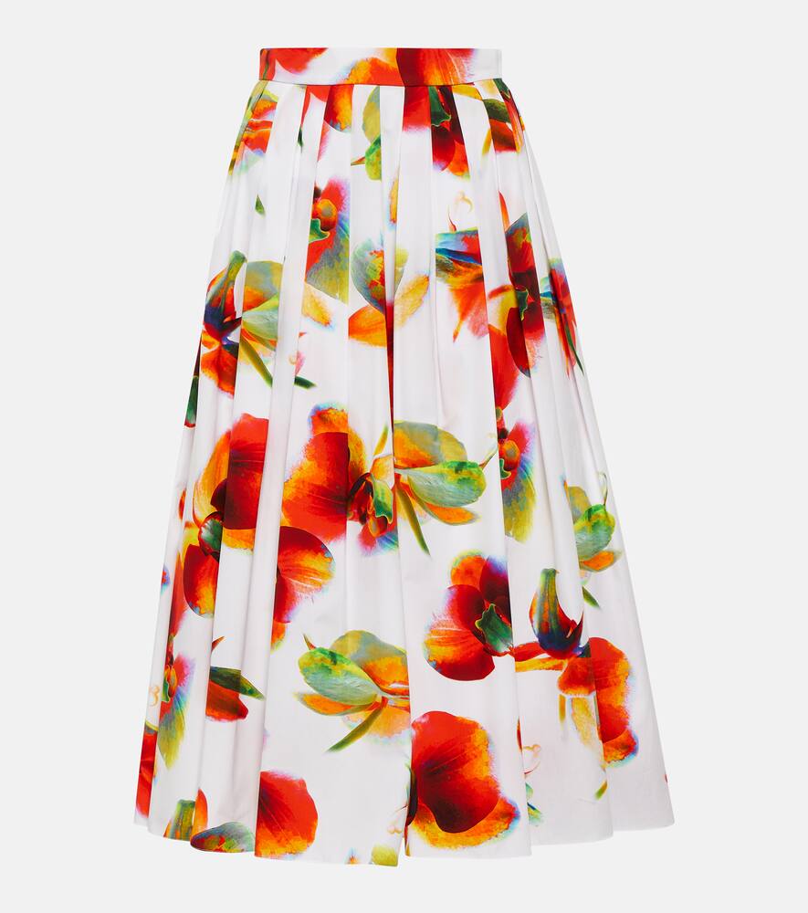 ALEXANDER MCQUEEN FLORAL COTTON MIDI SKIRT