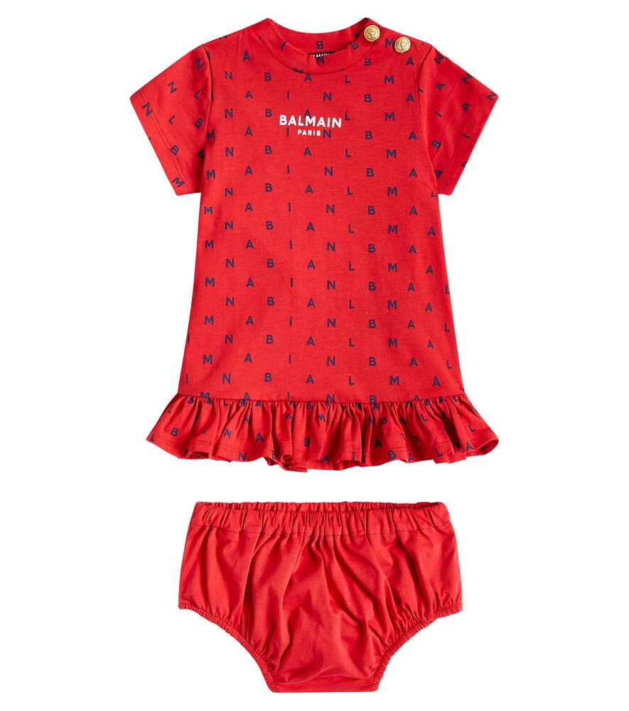 Balmain Kids Baby logo cotton dress and bloomers set