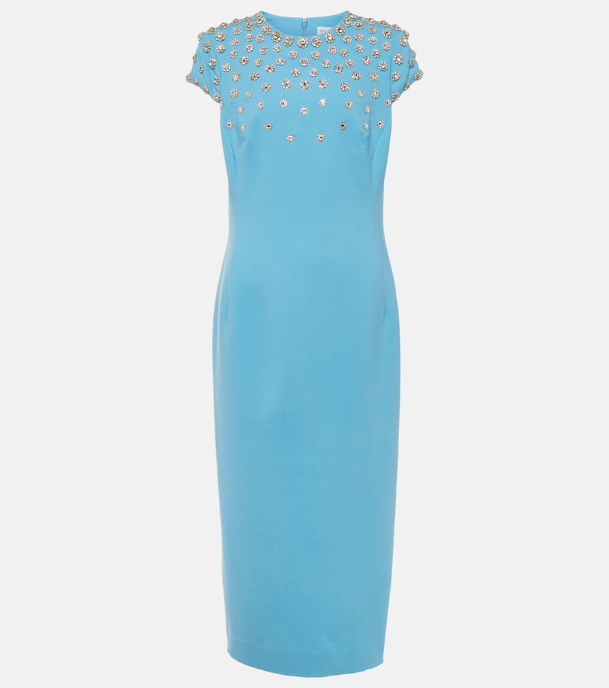 Oscar De La Renta Crystal Embroidered Cap Sleeve Dress In Blue