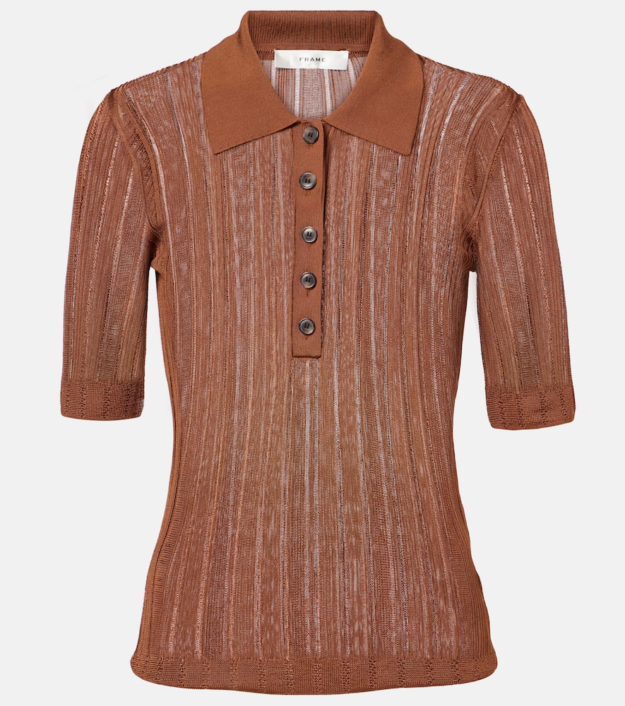 Laddered ribbed-knit polo shirt