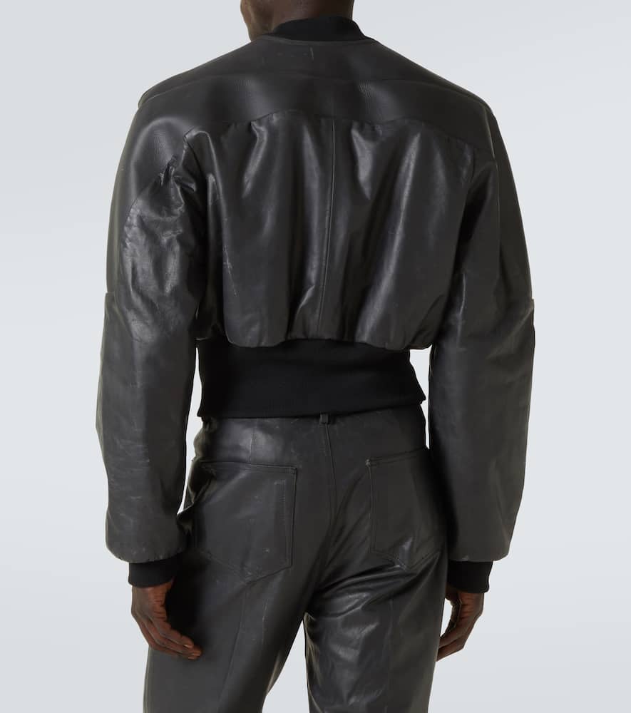 Rick Owens Girdered Cropped Leather Jacket In Brown