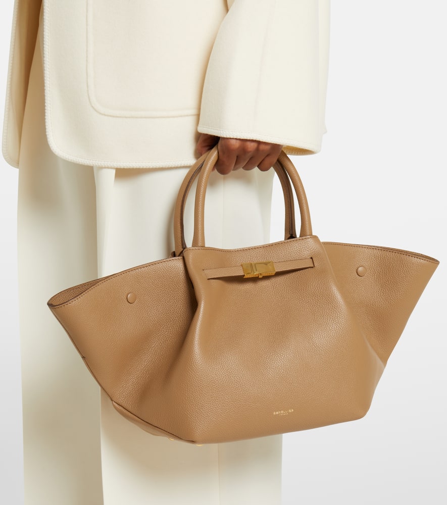 Demellier Midi New York Leather Shoulder Bag In Beige