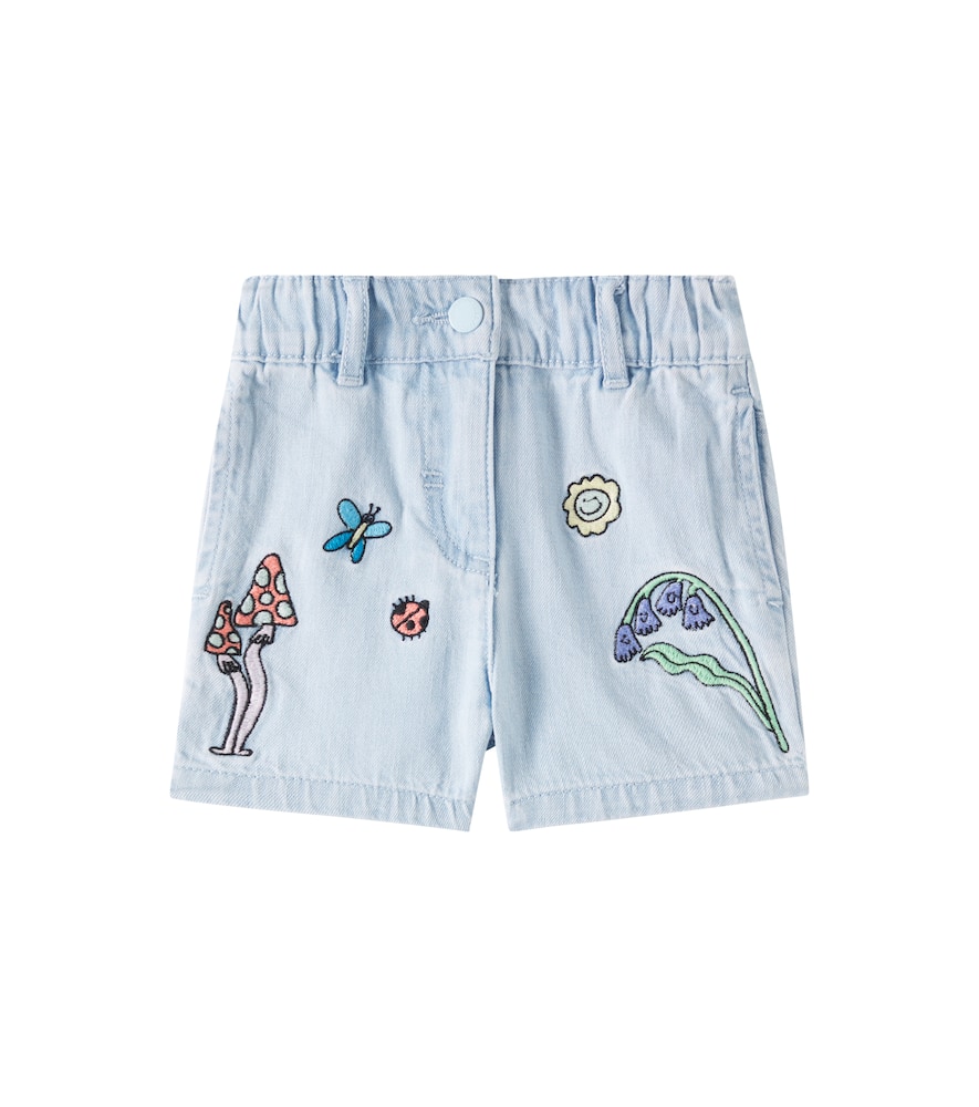 Stella Mccartney Baby Embroidered Denim Shorts In Blue