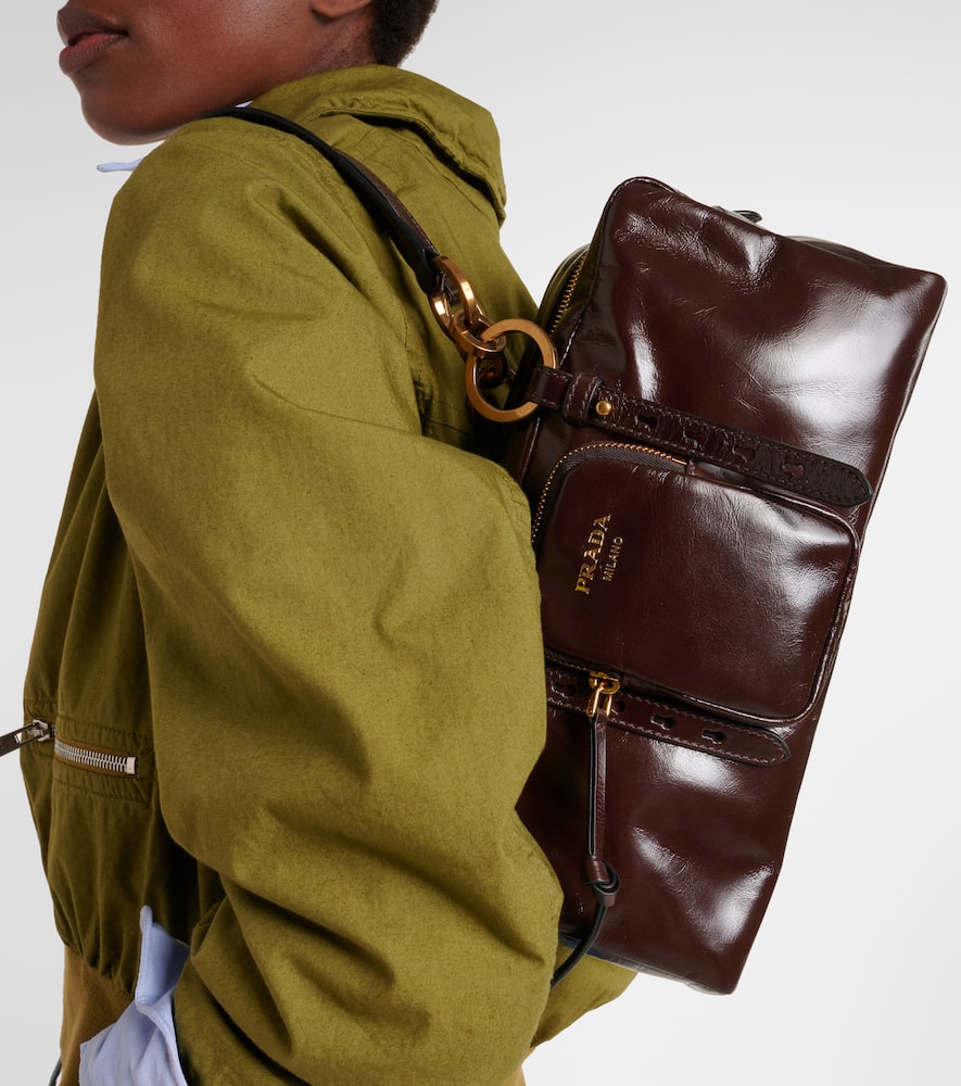 Prada Medium Brown Leather Dangle Bag Women