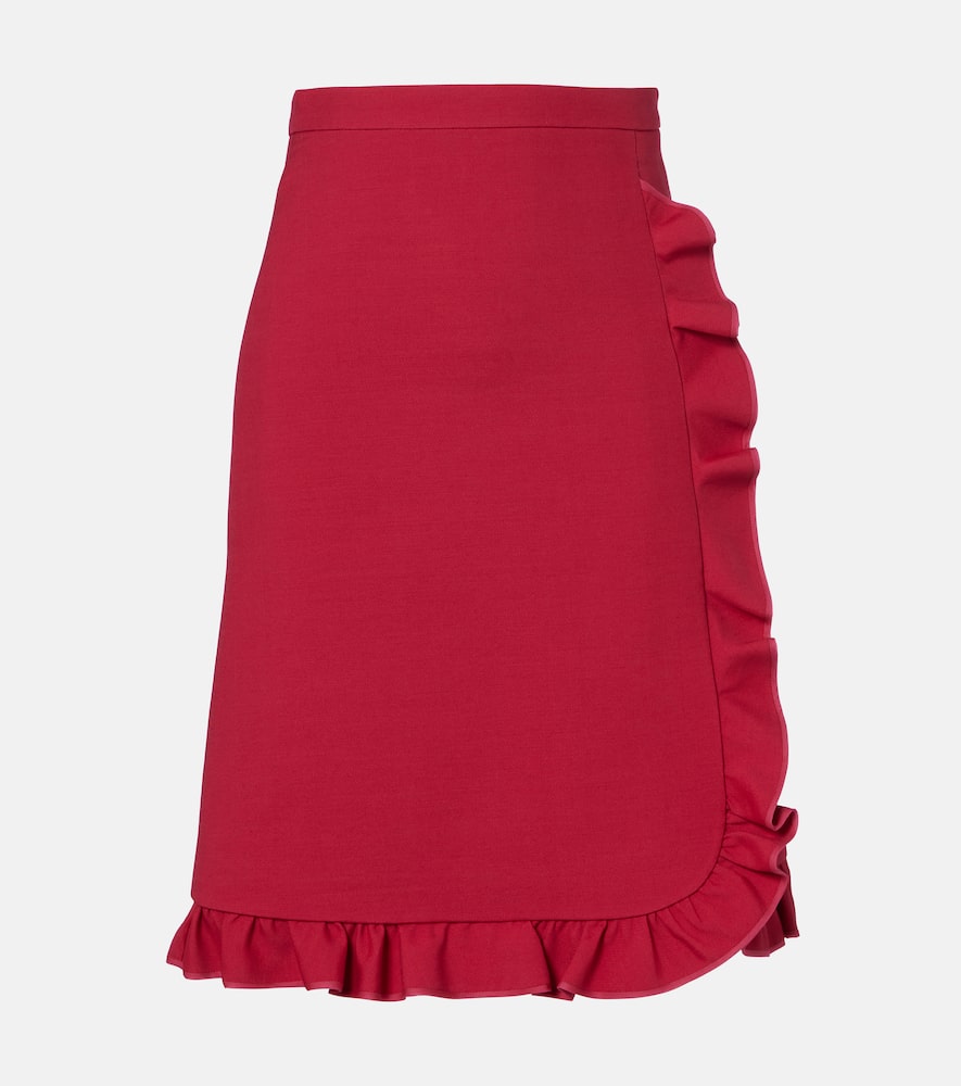 Valentino Crepe Couture Ruffled Midi Skirt In Red