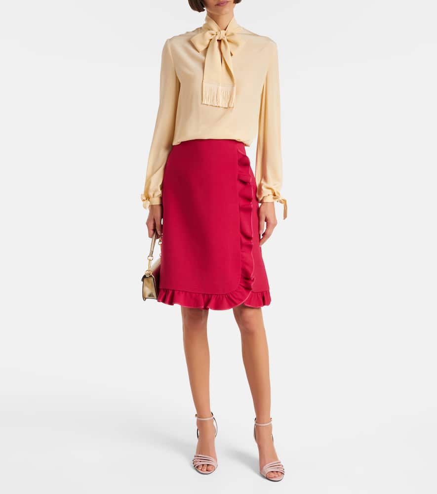 Valentino Crepe Couture Ruffled Midi Skirt In Red