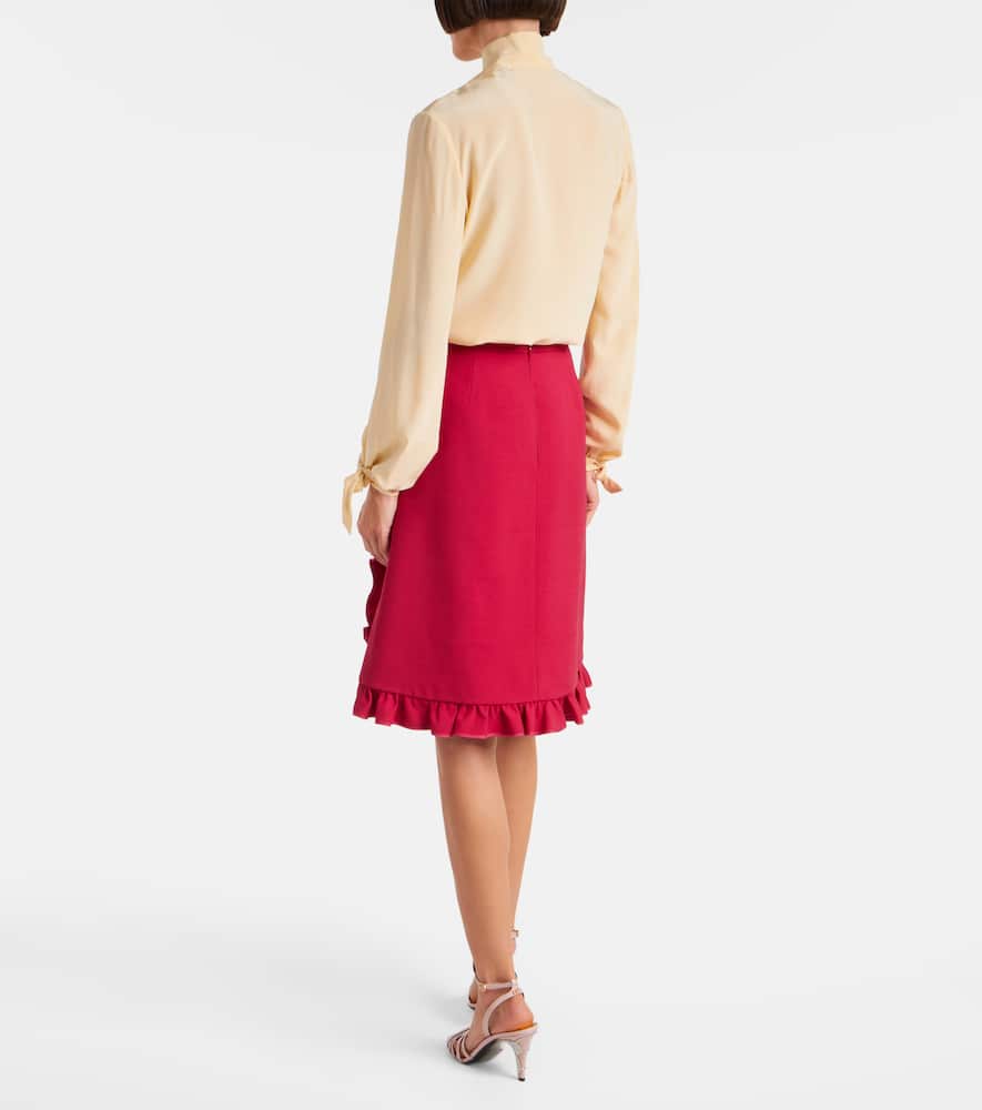 Valentino Crepe Couture Ruffled Midi Skirt In Red