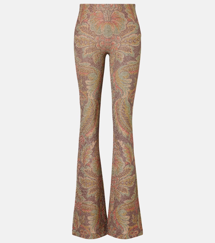 Etro Printed Jersey Flared Pants In Black
