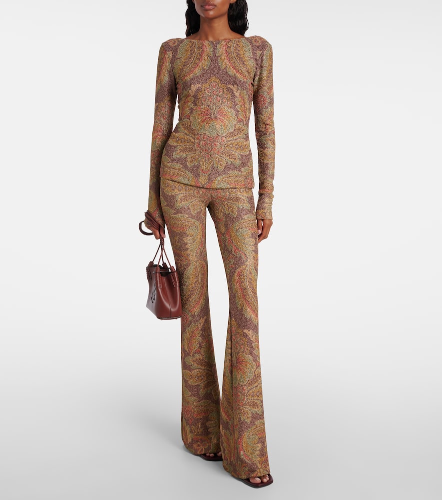 Etro Printed Jersey Flared Pants In Black