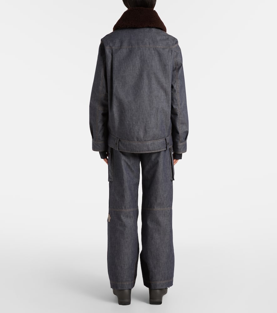 Moncler Yunque Shearling-trimmed Denim Down Jacket In Gray