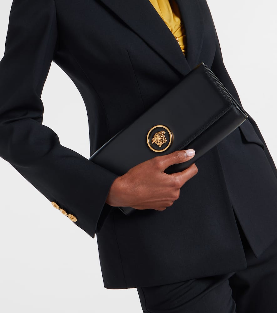 Versace La Medusa Leather Clutch In Black