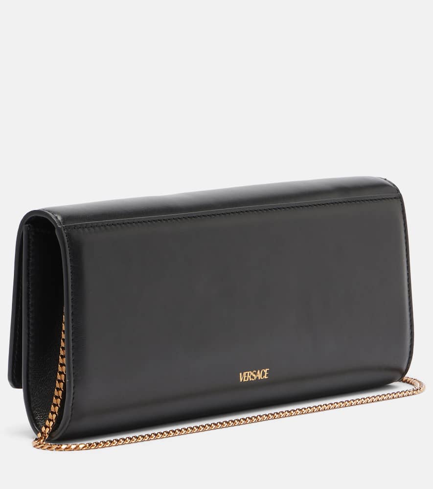 Versace La Medusa Leather Clutch In Black