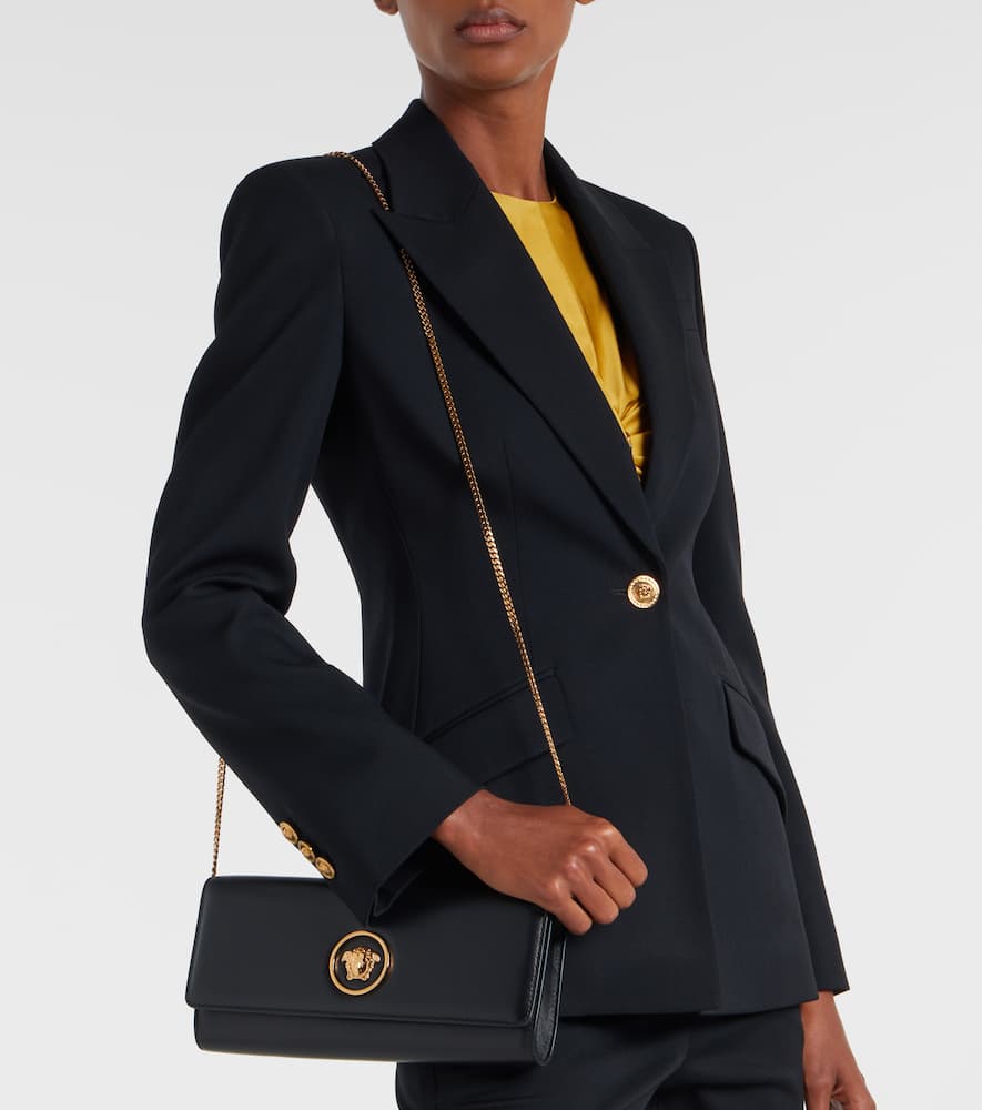 Versace La Medusa Leather Clutch In Black