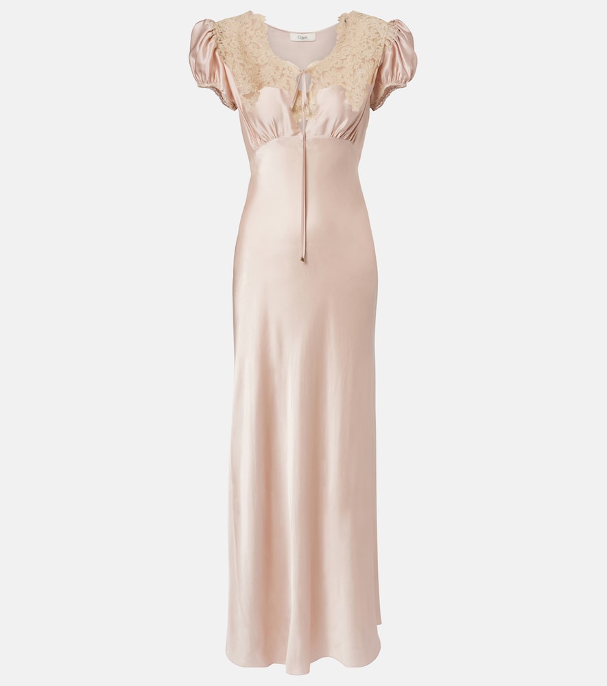 Chloe Chloé Lace-trimmed silk satin maxi dress