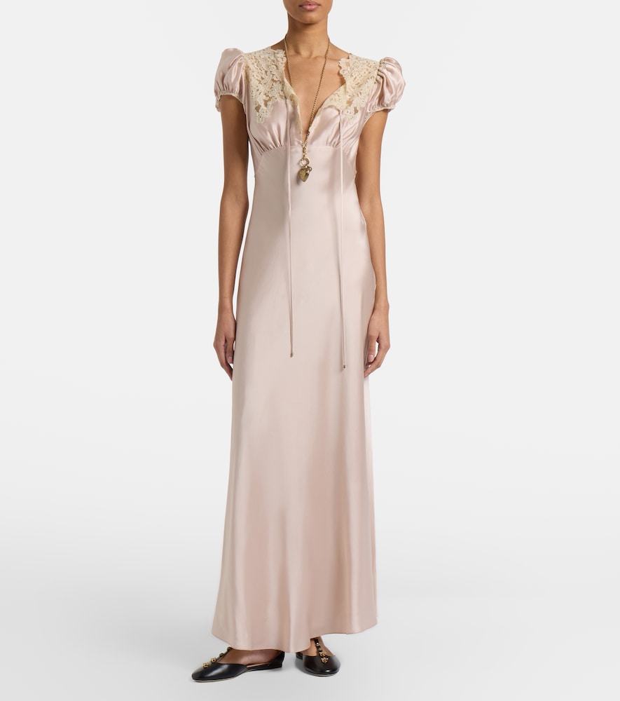 Chloé Lace-Trimmed Silk Satin Maxi Dress