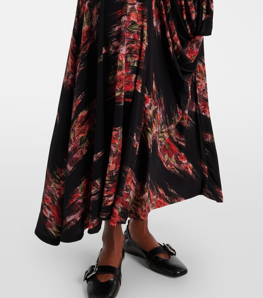 Ganni Floral Ruched Jersey Maxi Dress In Animal Print