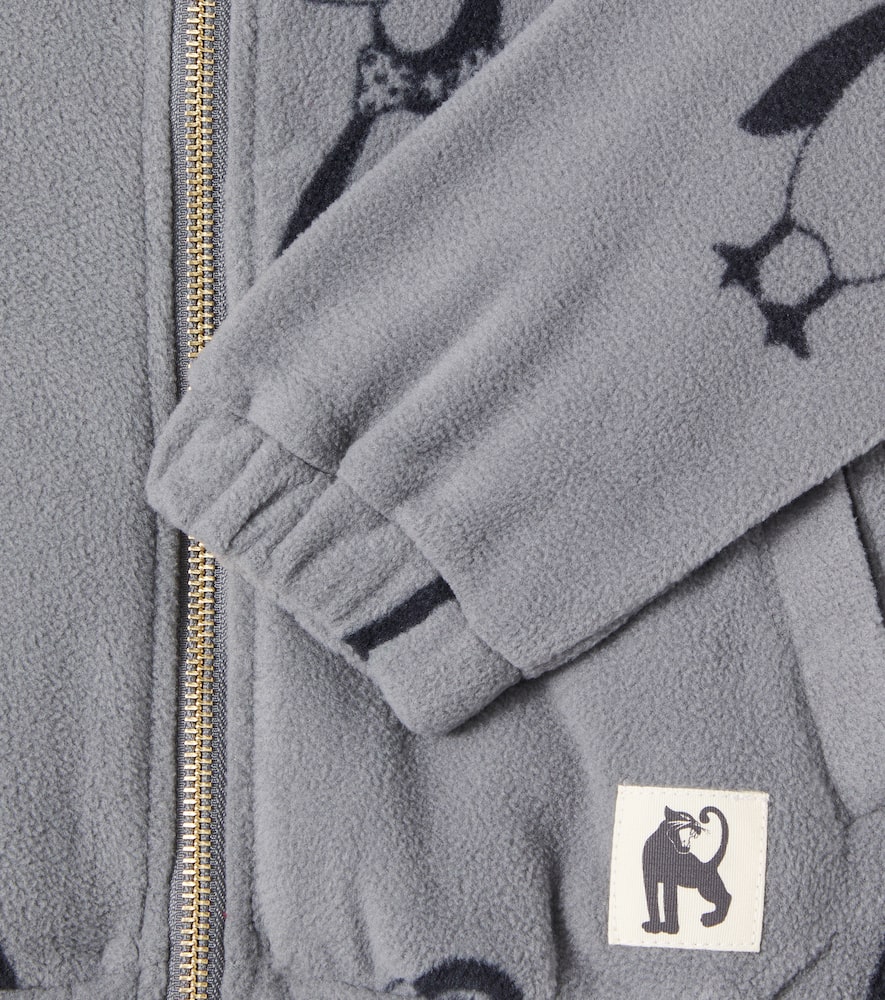 Mini Rodini Penguin Printed Fleece Zip-up Sweatshirt In Gray