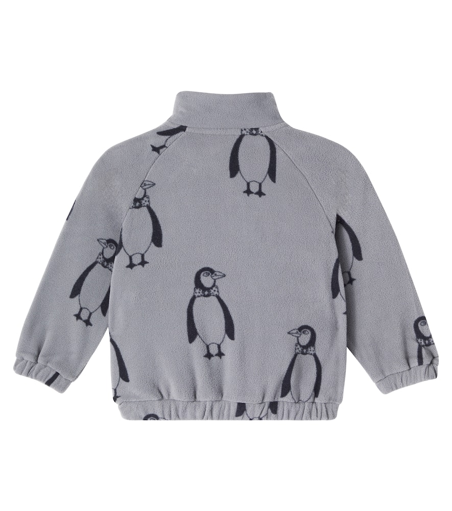 Mini Rodini Penguin Printed Fleece Zip-up Sweatshirt In Gray