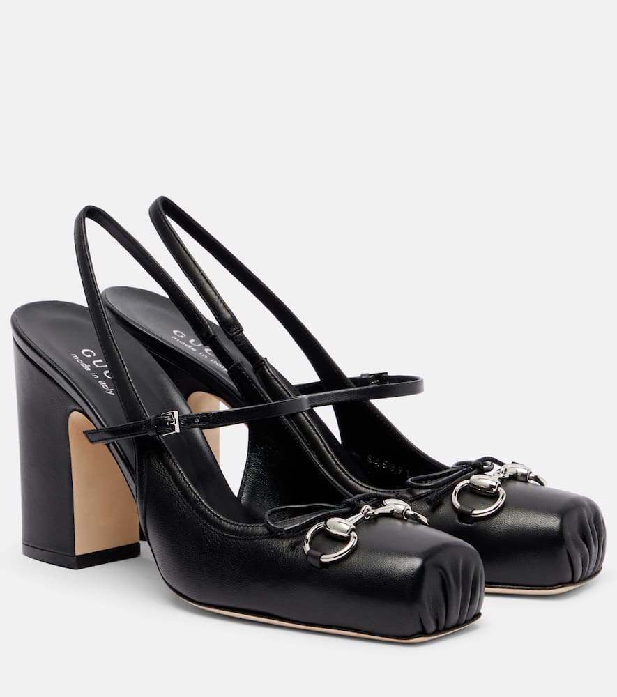 Gucci Horsebit 90 Leather Slingback Pumps In Black