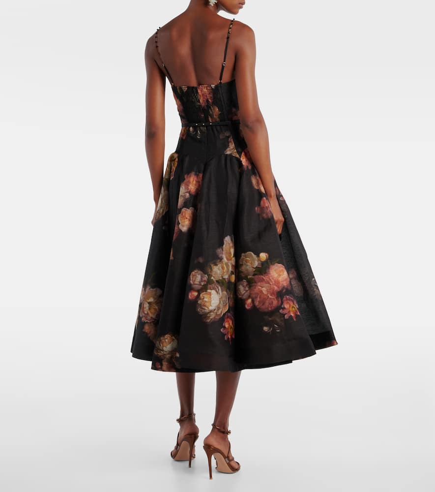Zimmermann Hypnotic Embellished Belted Cutout Linen And Silk-blend Midi Dress In Black