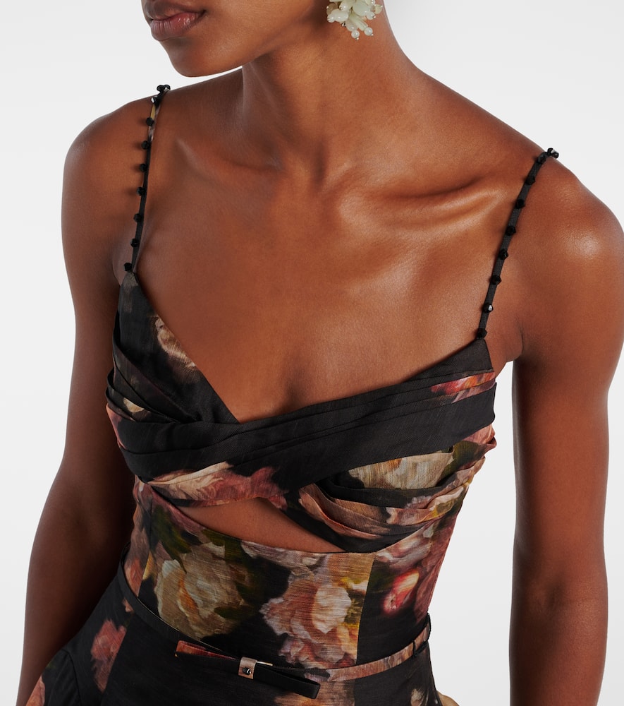 Zimmermann Hypnotic Embellished Belted Cutout Linen And Silk-blend Midi Dress In Black