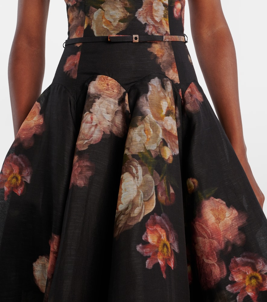 Zimmermann Hypnotic Embellished Belted Cutout Linen And Silk-blend Midi Dress In Black