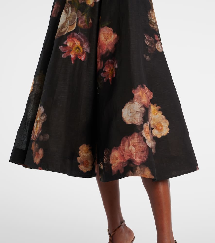 Zimmermann Hypnotic Embellished Belted Cutout Linen And Silk-blend Midi Dress In Black