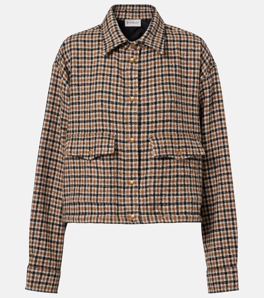 Moncler Checked Cropped Wool-blend Shirt In Neutral