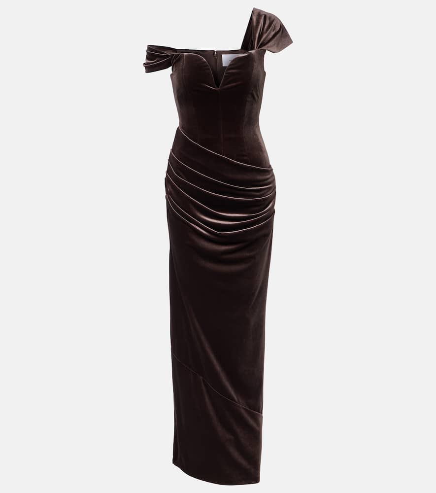 Alex Perry Draped Velvet Gown In Brown