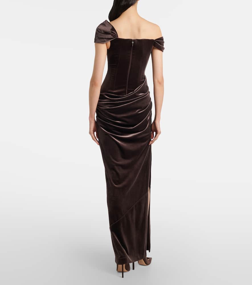 Alex Perry Draped Velvet Gown In Brown