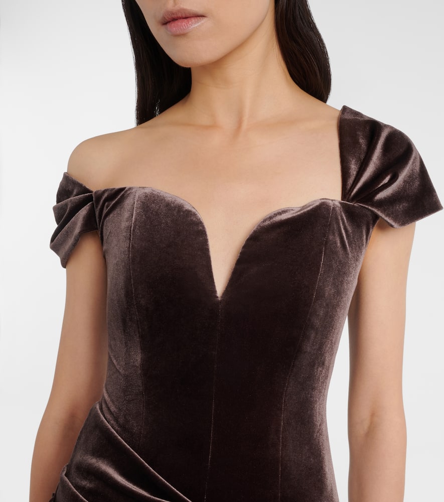 Alex Perry Draped Velvet Gown In Brown