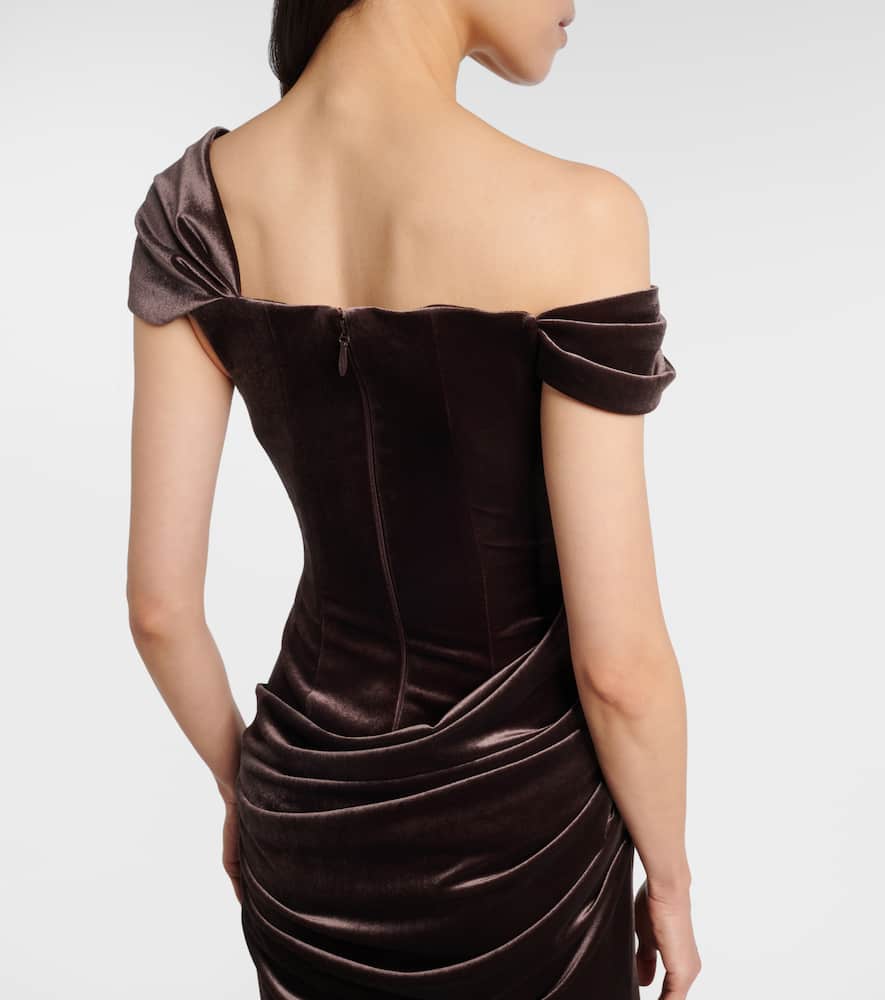 Alex Perry Draped Velvet Gown In Brown