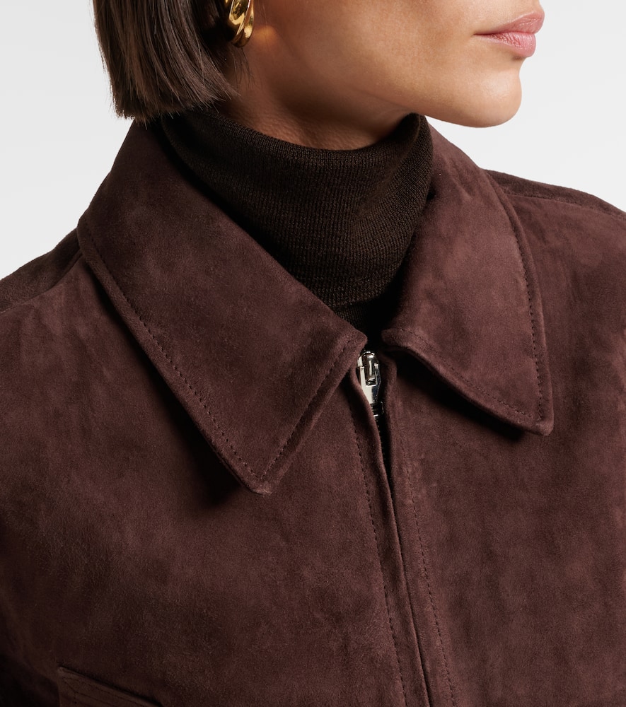 Agolde Nahla Cropped Suede Jacket In Brown