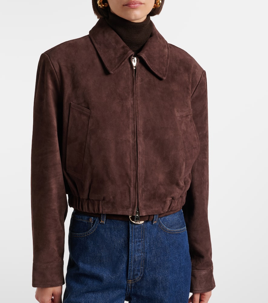 Agolde Nahla Cropped Suede Jacket In Brown