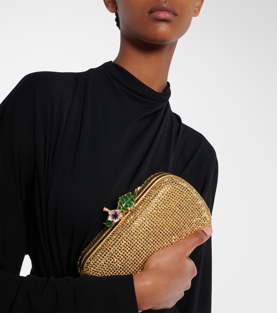 Bottega Veneta Knot Mini Embellished Suede Clutch In Gold