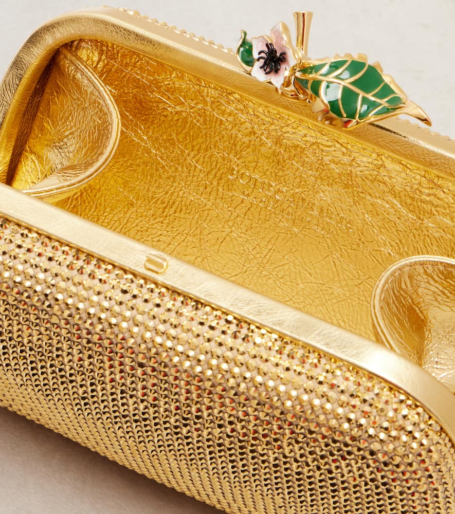 Bottega Veneta Knot Mini Embellished Suede Clutch In Gold