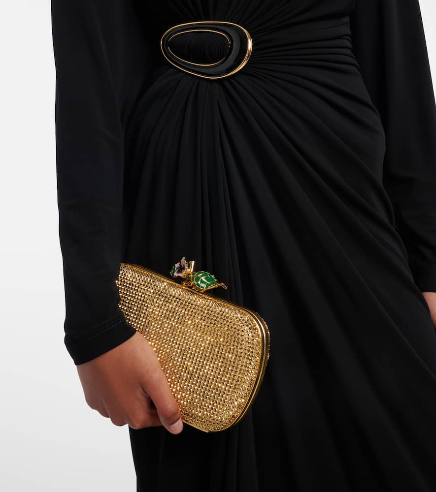 Bottega Veneta Knot Mini Embellished Suede Clutch In Gold