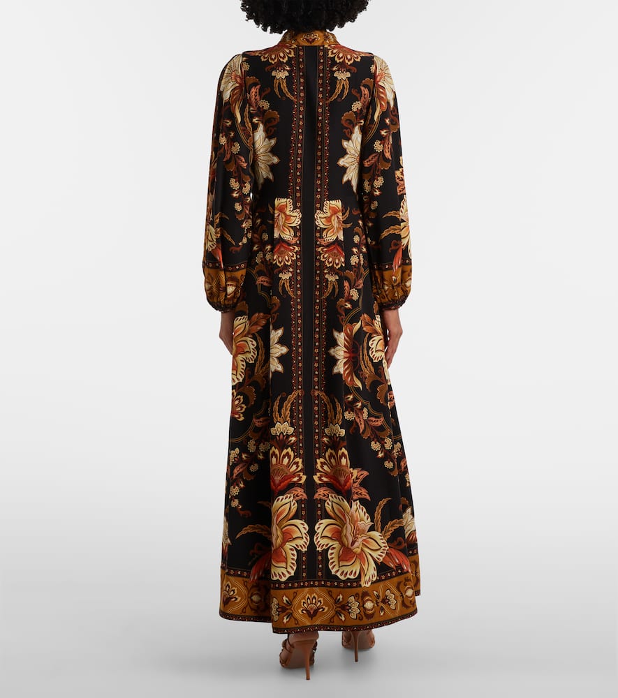 Farm Rio Black Majestic Garden Buttoned Puff Sleeve Maxi Dress In Brown