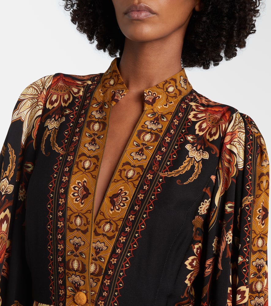 Farm Rio Black Majestic Garden Buttoned Puff Sleeve Maxi Dress In Brown