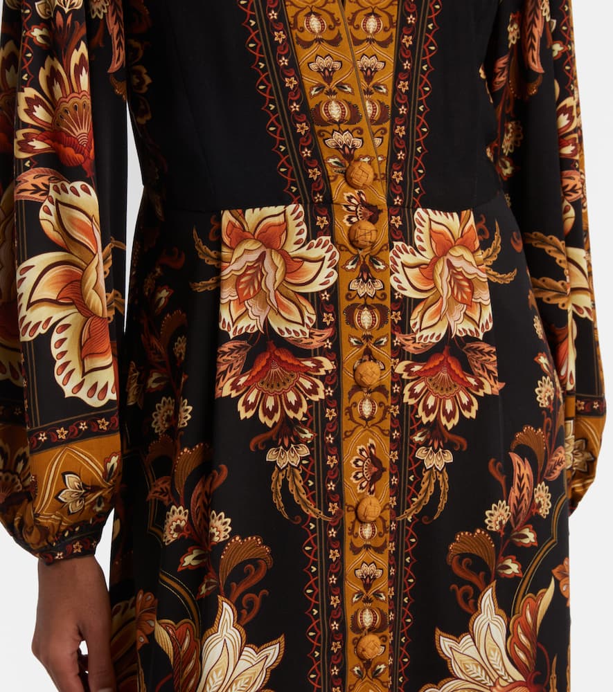 Farm Rio Black Majestic Garden Buttoned Puff Sleeve Maxi Dress In Brown