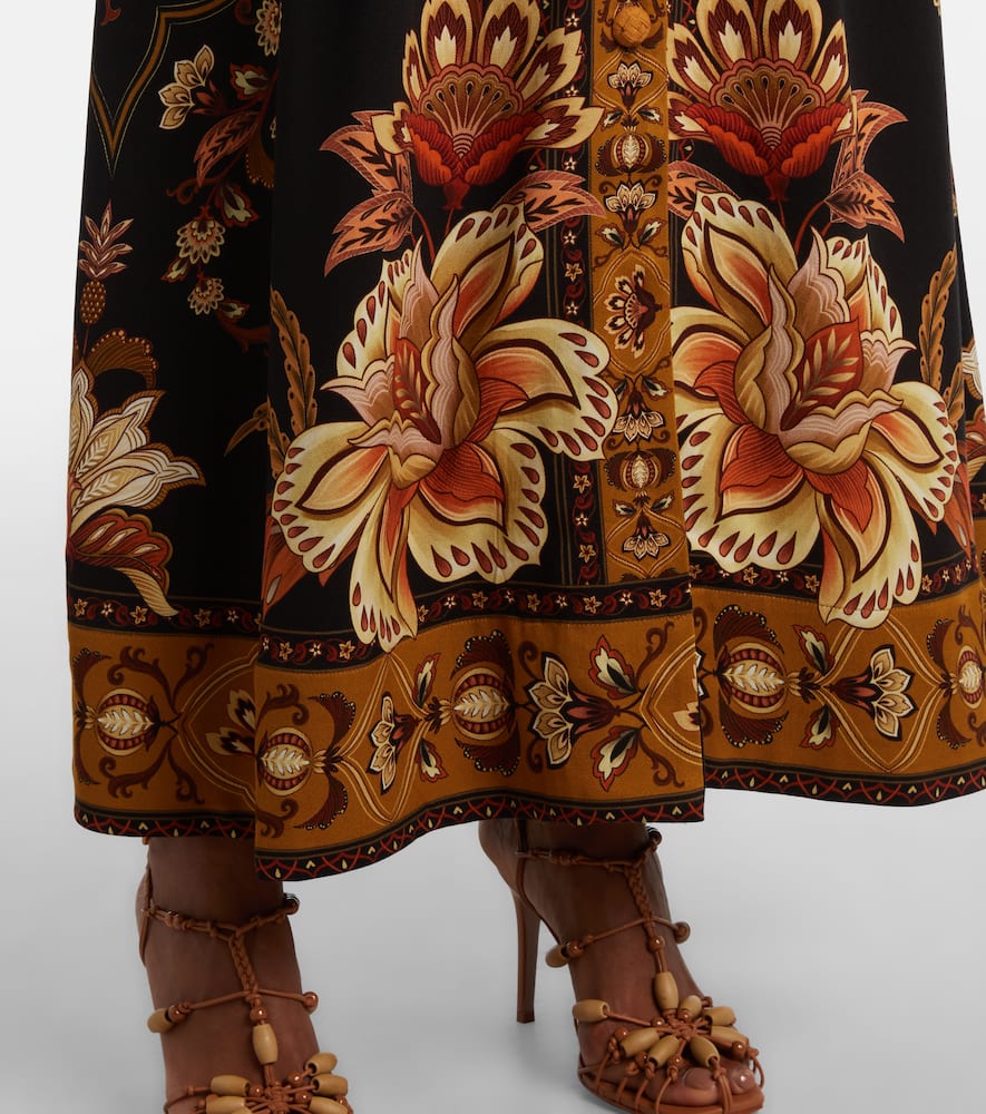 Farm Rio Black Majestic Garden Buttoned Puff Sleeve Maxi Dress In Brown