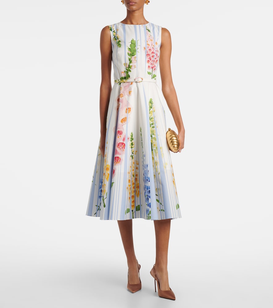 Oscar de la Renta Floral trompe l'ail cotton-blend midi dress