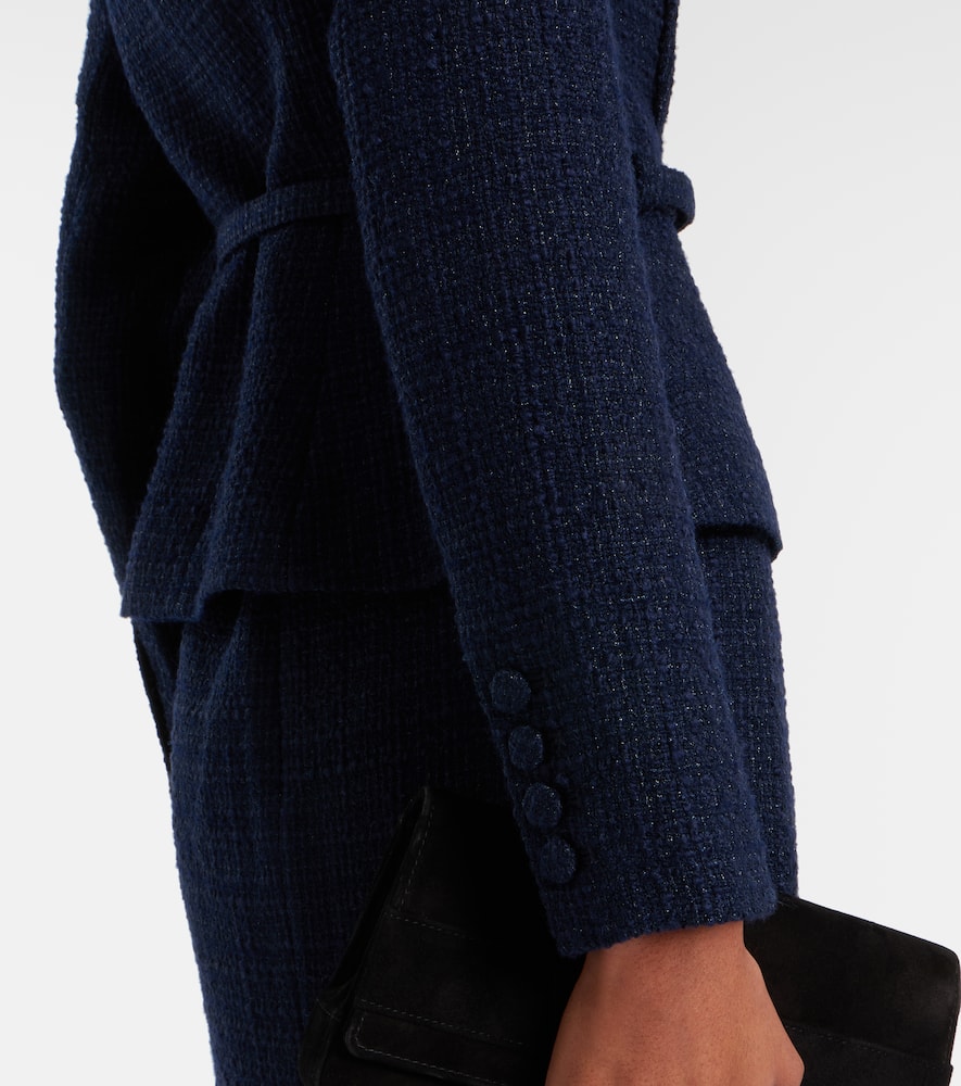 Roland Mouret Off-shoulder Bouclé Top In Blue