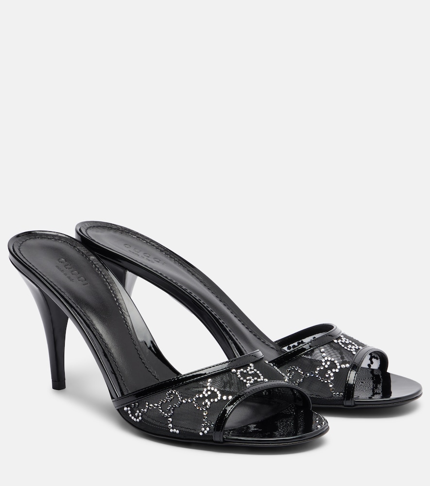 Gucci Donna Mules Erin Gg In Pelle Nero Eu Taglia 38.5