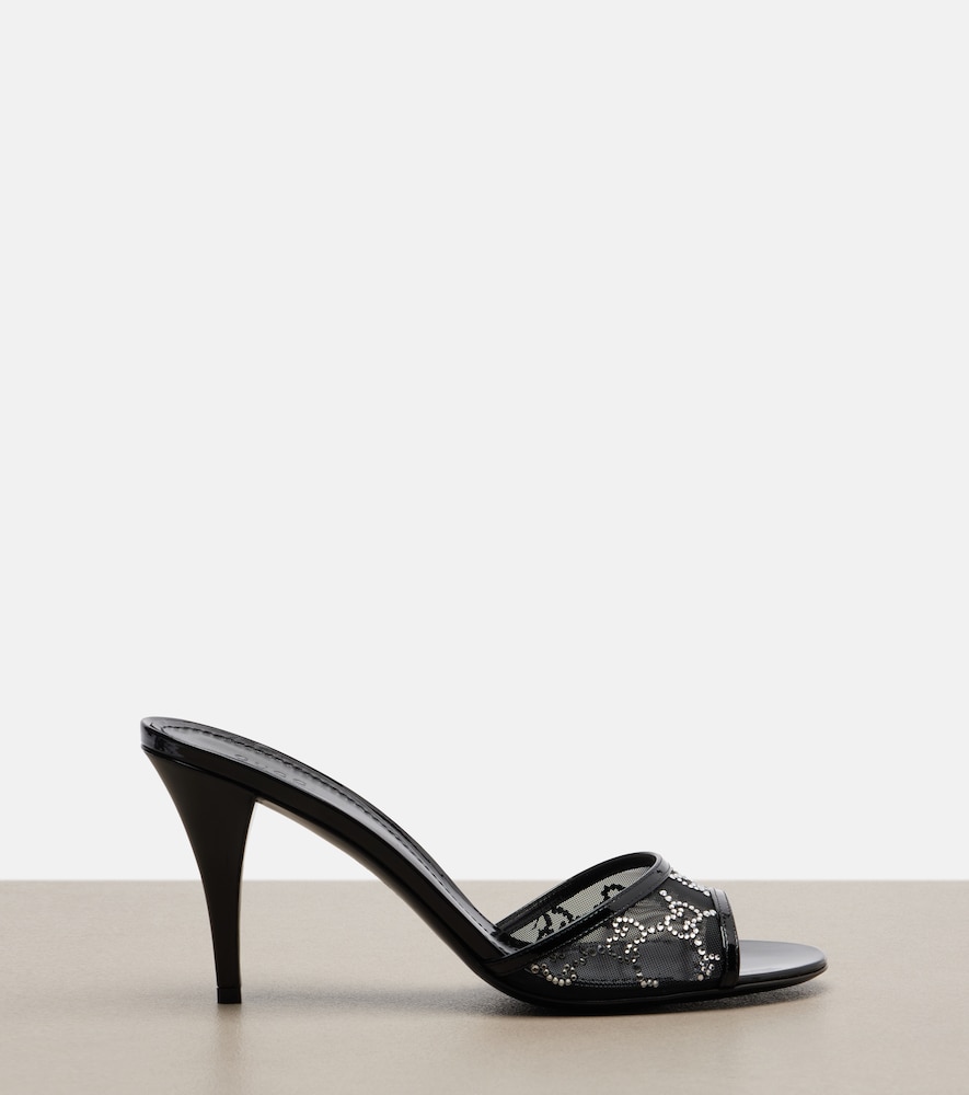  Gucci Gucci Erin Gg Embellished Leather-trimmed Mules 