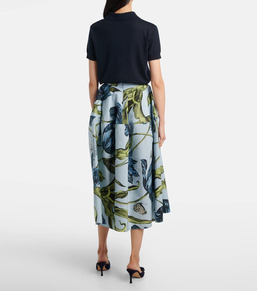 Erdem Floral Cotton Poplin Midi Skirt In Multi