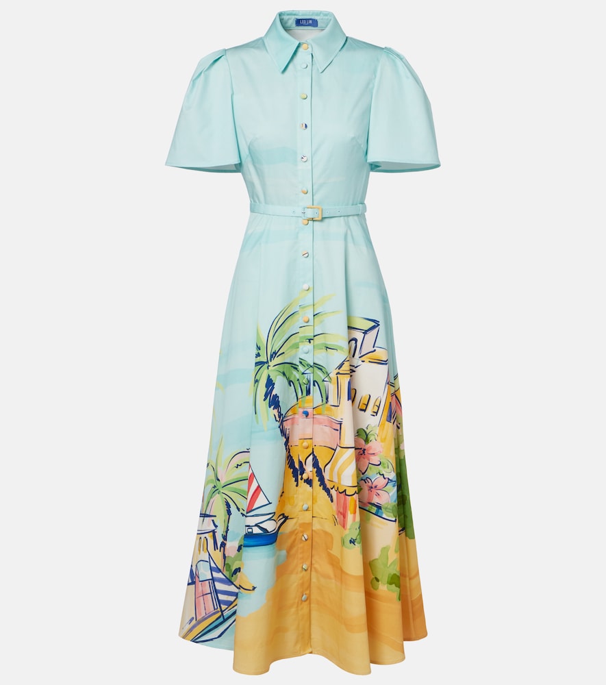 Leo Lin Printed belted cotton shirt dress
