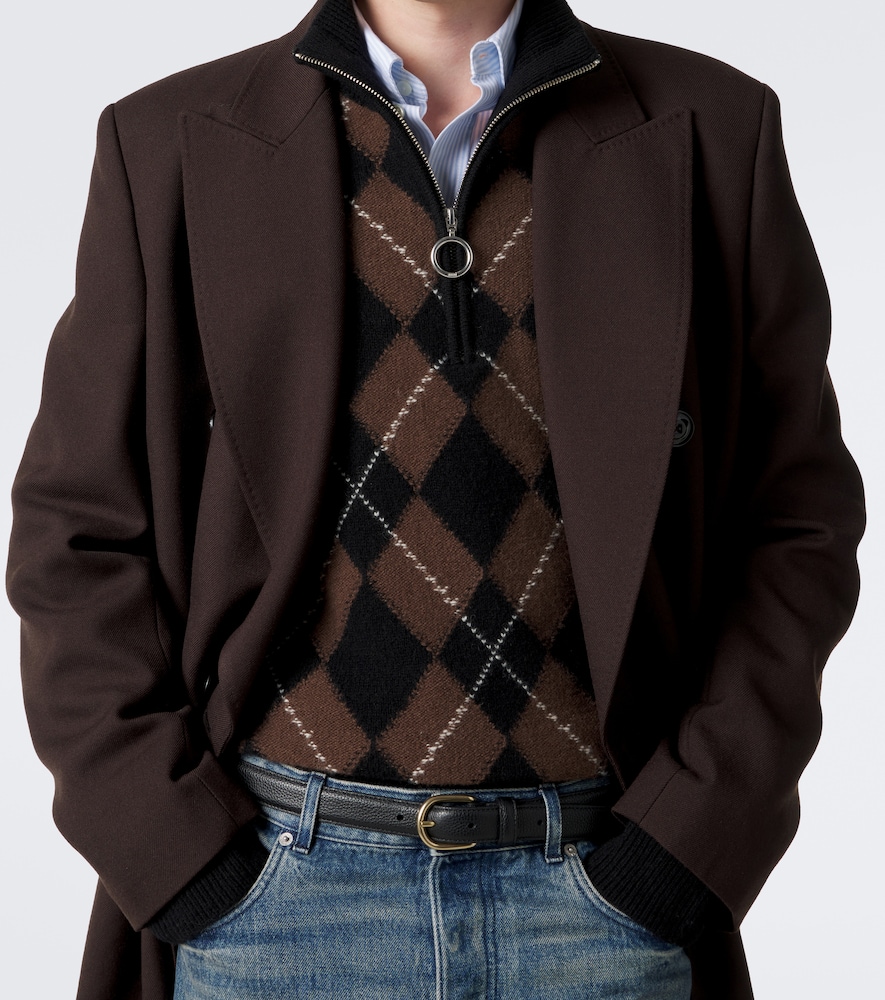 Argyle Virgin Wool Half-Zip Sweater