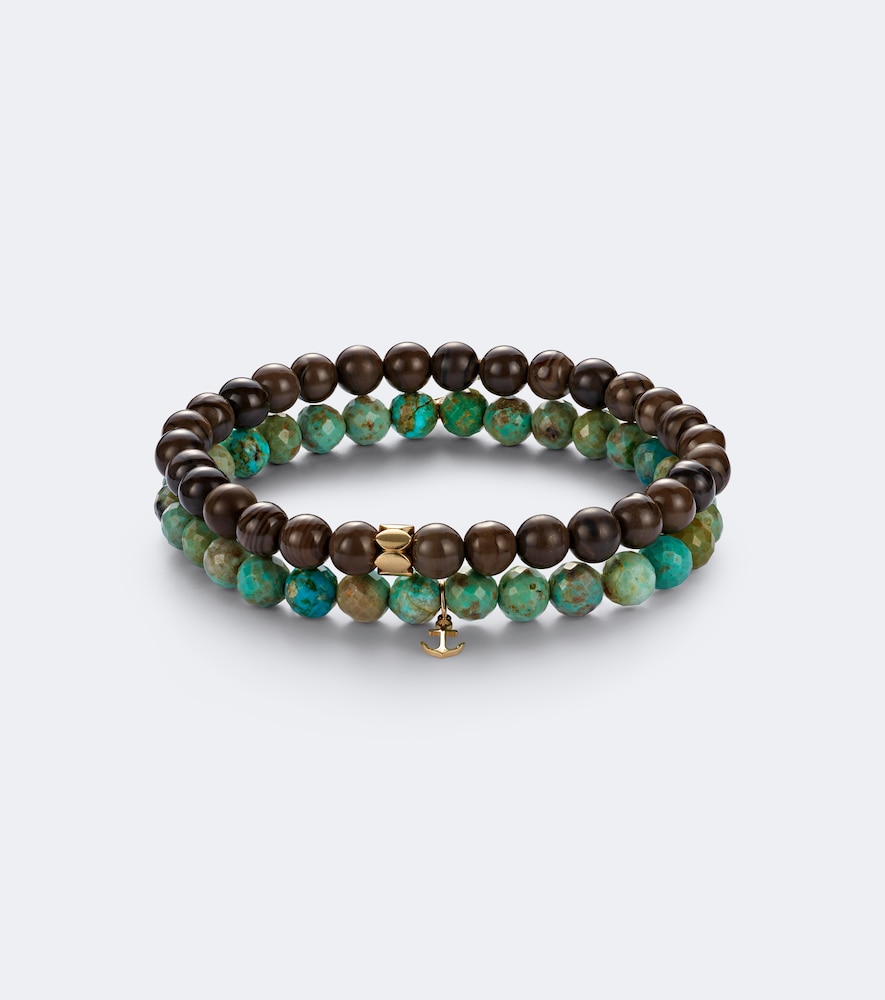 Sydney Evan Set de 2 bracelets en or 14 ct, turquoises et jaspes